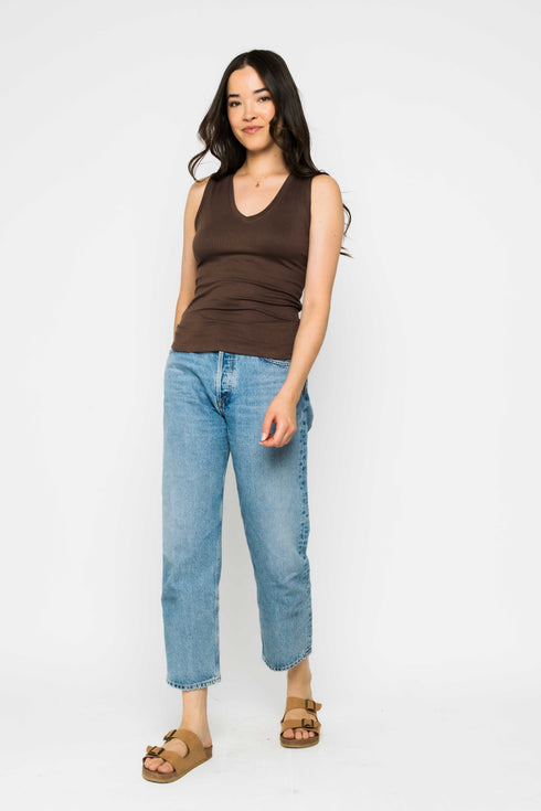 Joelle-Textured Vee Neck Tank